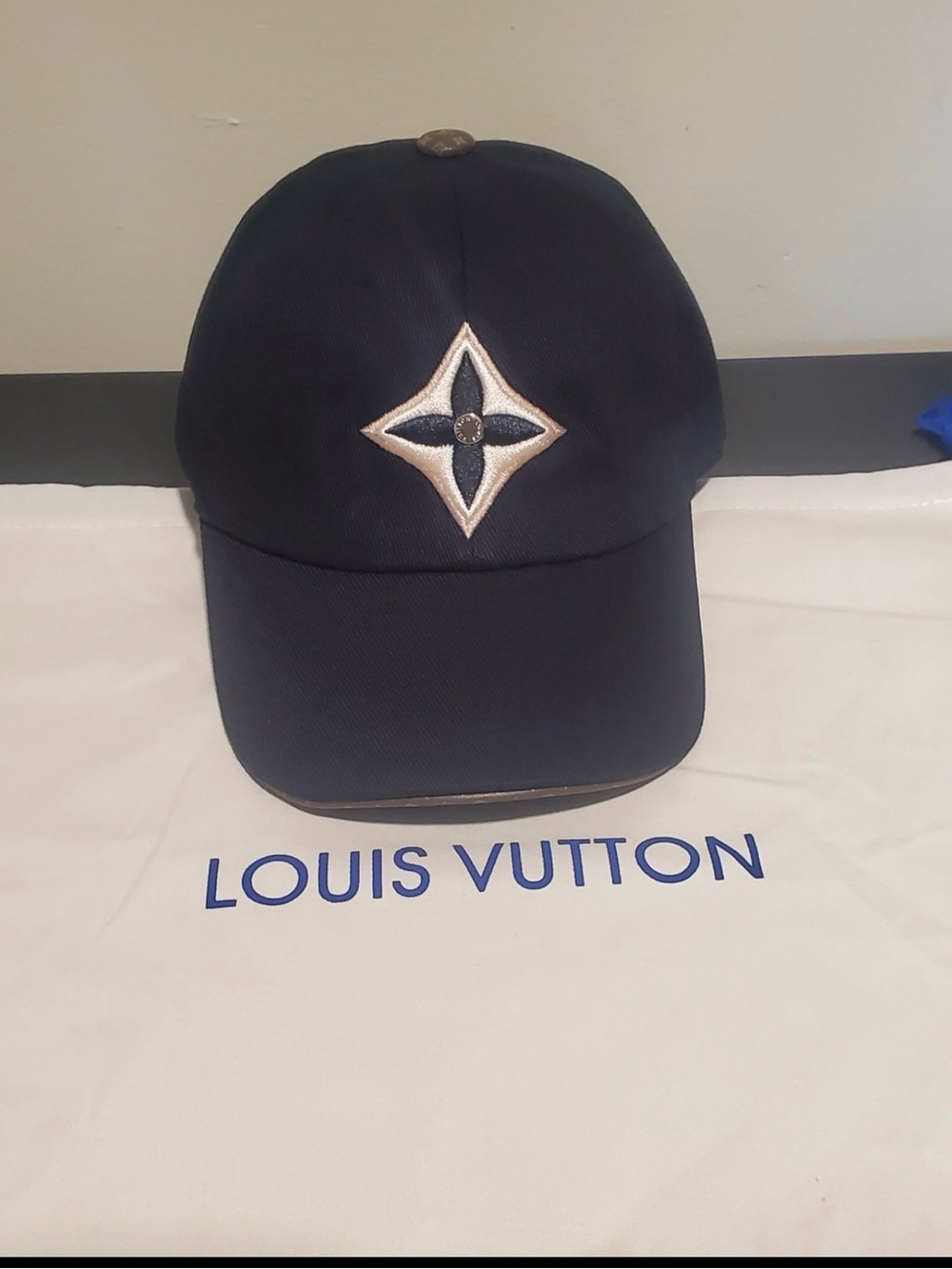 AUTHENTIC Louis Vuitton Black Baseball Cap with Embroidered Motif